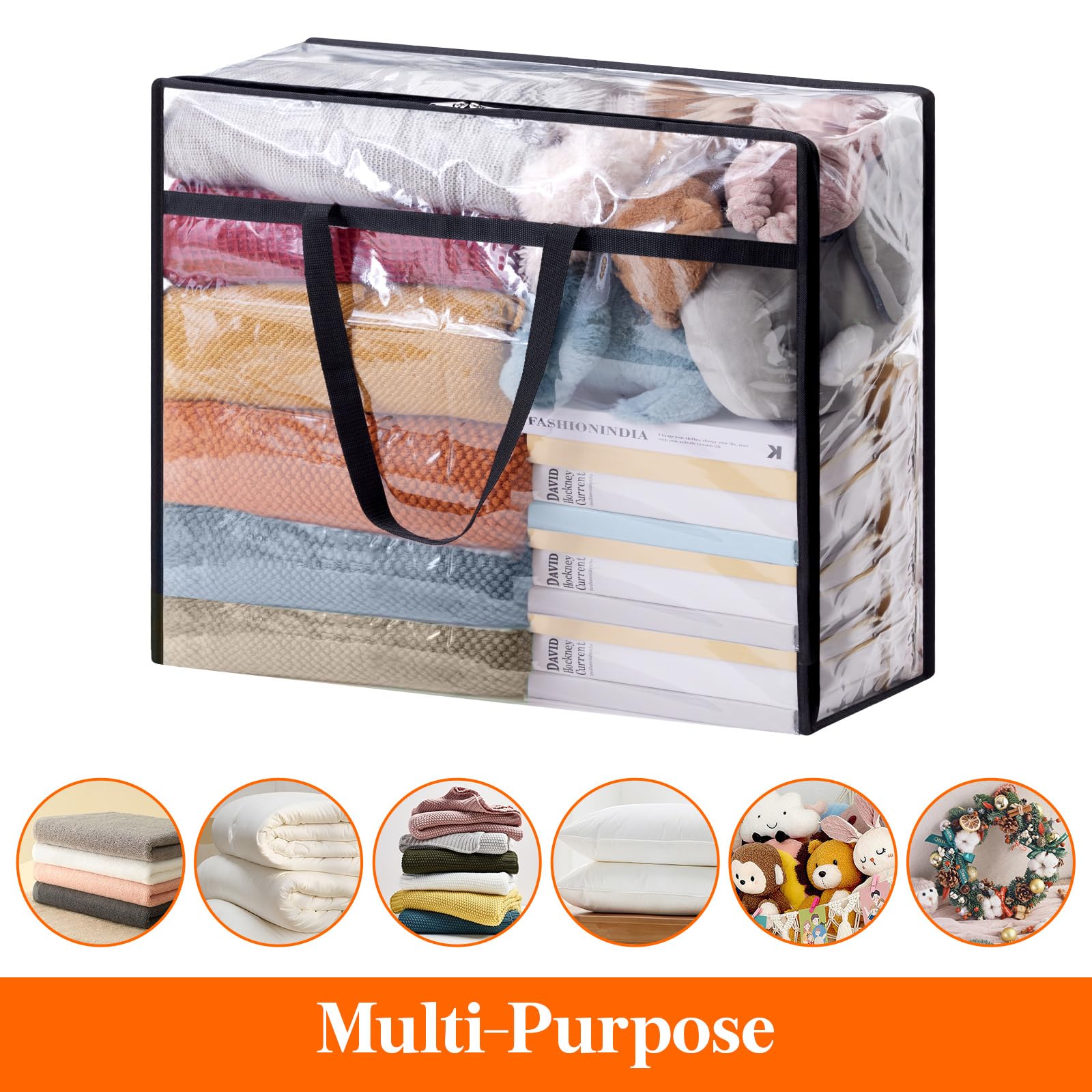 Lifewit 110L Large Clear Clothes Storage Bags, 3 Pack Plastic Vinyl Foldable Moving Bags with Zipper, Closet Organizers and Stor